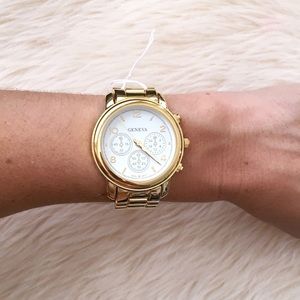 Geneva Stainless Steel Gold MOVT Watch